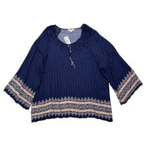 Weekend Suzanne Betro‎ Peasant Tunic Top Crochet Trim Boho Womens Plus 4X NWT